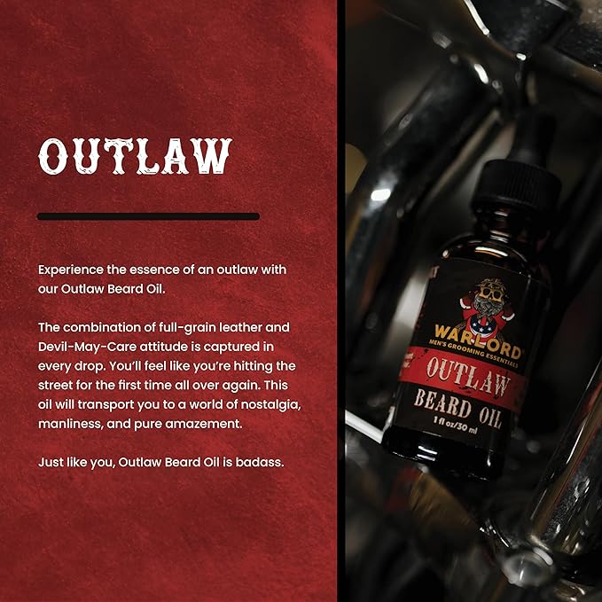 WARLORD Beard Oil & Beard Softener for Men - Beard Moisturizer & Natural Beard Oil to Reduce Itchy Skin, Tame Hair and Manage Frizz - Outlaw, 1 Fl Oz