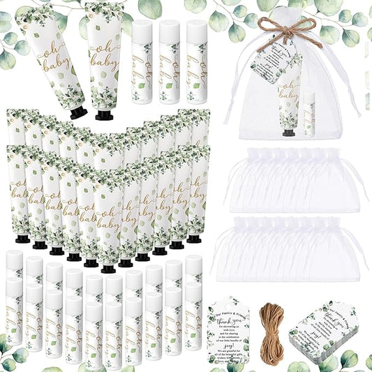 192 Pcs Baby Shower Gifts for Guests Prizes Include 48 Hand Cream and 48 Lip Balm Bulk Bridal Wedding Party Gifts Favor Travel Hand Lotion with Organza Bags Tags for Guests(Oh Baby)