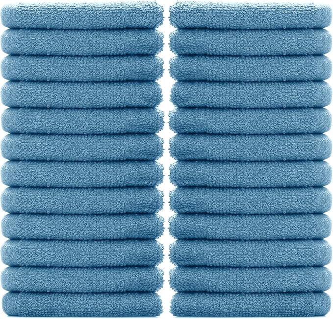 DAN RIVER 100% Cotton Washcloths 24 Pack Premium Quality Face and Body Cloth, Quick Dry Essential Towels for Bathroom, Hand, Kitchen & Cleaning, Baby Washcloths | 12X12 in | 400 GSM | M-Blue