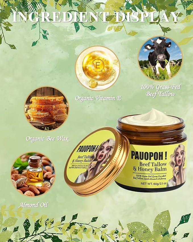 Beef Tallow for Skin - Whipped Tallow Balm with Manuka Honey, Handmade Moisturizer for Sensitive Skin (Unscented)