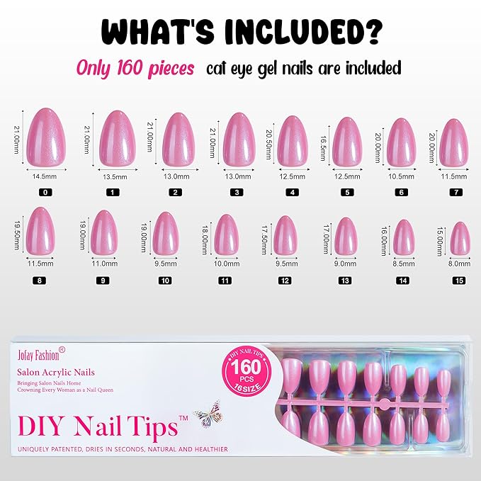 Press on Nails Short Almond - 5 Styles Mermaid Glitter Press on Nails, Brighter Pastel Mermaid Nails, Stick On Nails in 16 Sizes -160PCS Soft Gel Fake Nails Kit for Valentines Day Gift