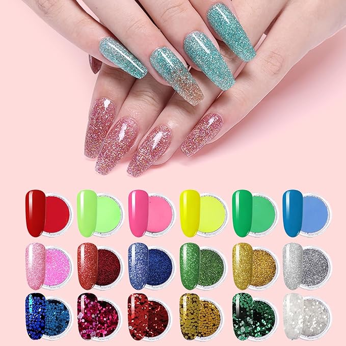 Professional Acrylic Nail Kit - Practice Hand Set with Powder, Brush, DIY Starter Kit for Beginners with tips, glue, and glitter