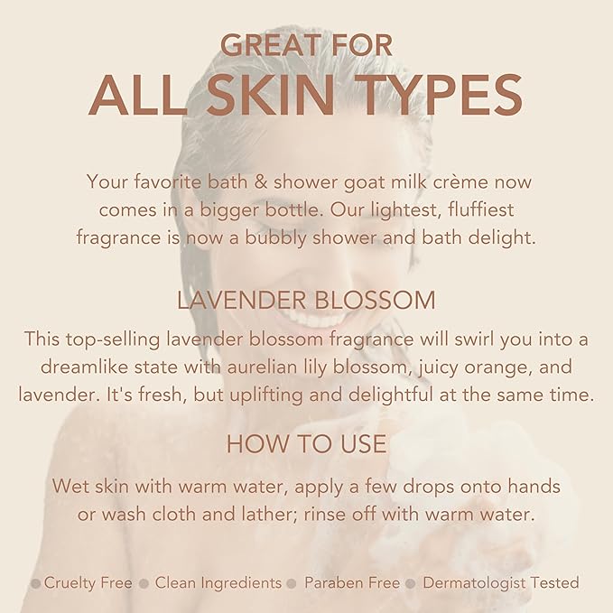 Dionis Goat Milk Skincare Lavender Blossom Bath Soap & Liquid Shower Crème, Skin Moisturizer & Hydrating Body Wash Made in The USA, Cruelty Free Shower Gel For Sensitive Skin, 14.5 oz Bottle