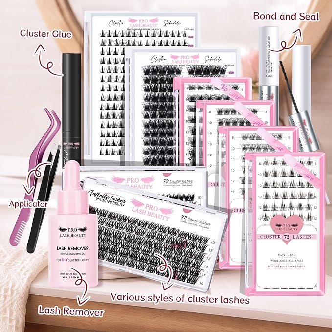 Lash Clusters, 72 Pcs Individual Cluster Lashes DIY Lash Extension 8-16mm Eyelash Clusters Volume Wispy Lashes Super Thin Band Reusable Soft & Comfortable(Pleasure,D-10)