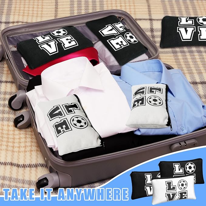 Amylove 20 Pieces Soccer Makeup Bag Gifts Soccer Cosmetic Travel Bag with Words Toiletry Zipper Pouch Portable for Women Football Lover Players Team Accessories