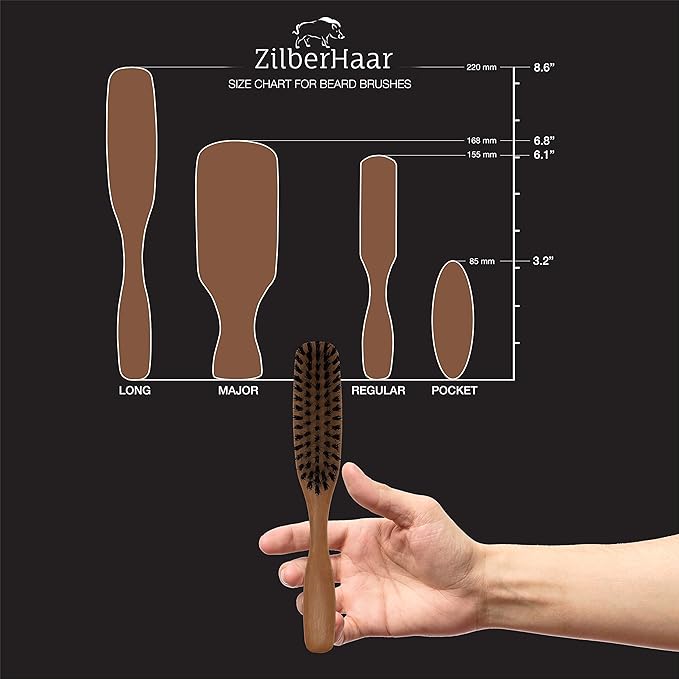 ZilberHaar Long Hair Brush - Soft Boar Bristles - Exfoliating and Conditioning for Men's Beards & Skin - Compatible with Beard Balms and Oils