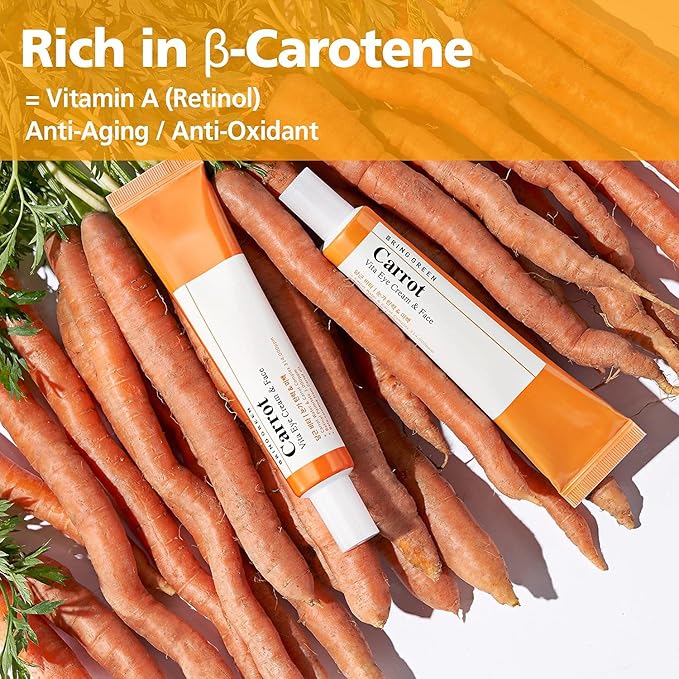 BRING GREEN Carrot Vita Eye Cream & Face Double SET (2 Count) | Anti-Aging, Wrinkles Eyecream with Vitamins C, B, E, Retinol, Beta-Carotene, improve Skin Tone, Dark&Red Spots 1.01 fl.oz. x2, 30ml+30ml