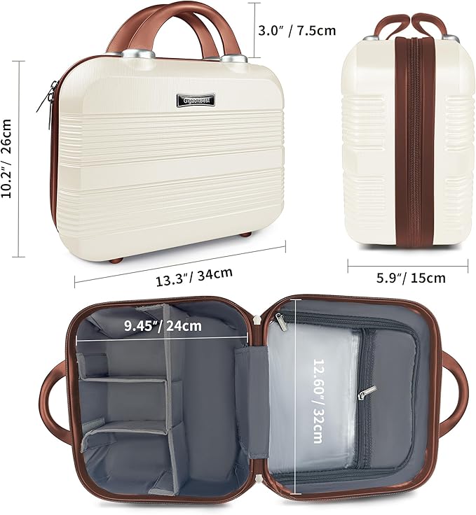 14" Portable Hard Shell Makeup Travel Case - Stylish PC+ABS Cosmetic Organizer for Women - Scratch-Resistant, Elastic Strap, Mini Suitcase - Perfect for Romantic Gifts(Light Brown)