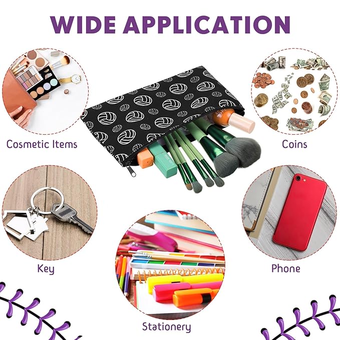 Eccliy 20 Pcs Volleyball Makeup Bags Bulk Sport Team Gifts Volleyball Cosmetic Bag Accessories for Women Toiletry Zipper Pouch Travel Canvas Gifts Stuff for Party Team Players Lover