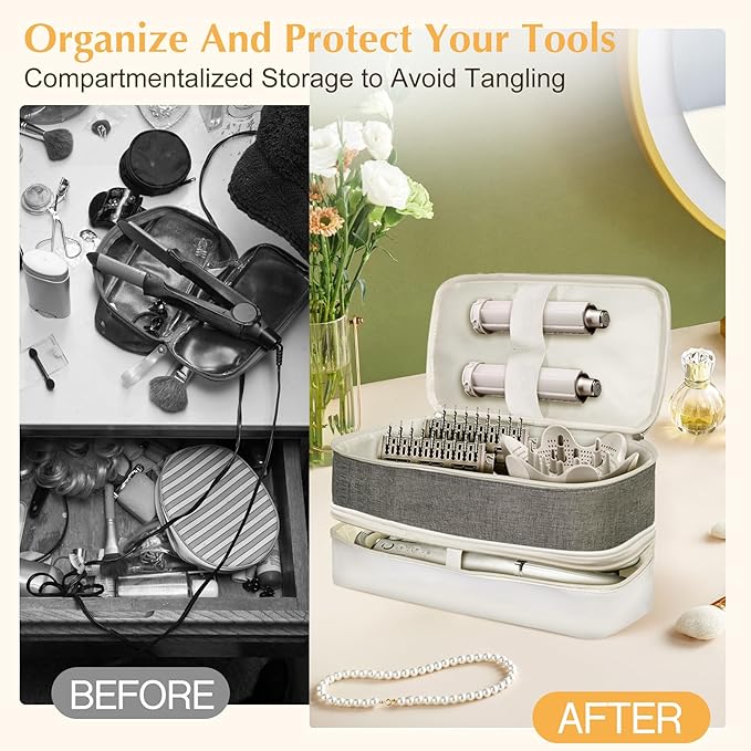 Travel Carrying Case for Shark Flex Style, Double Layer Hair Dryer Accessories Tools Storage Case, Waterproof PU Leather Organizer Bag for Shark Flexstyle/Dyson Airwrap Styler and Attachments (White)