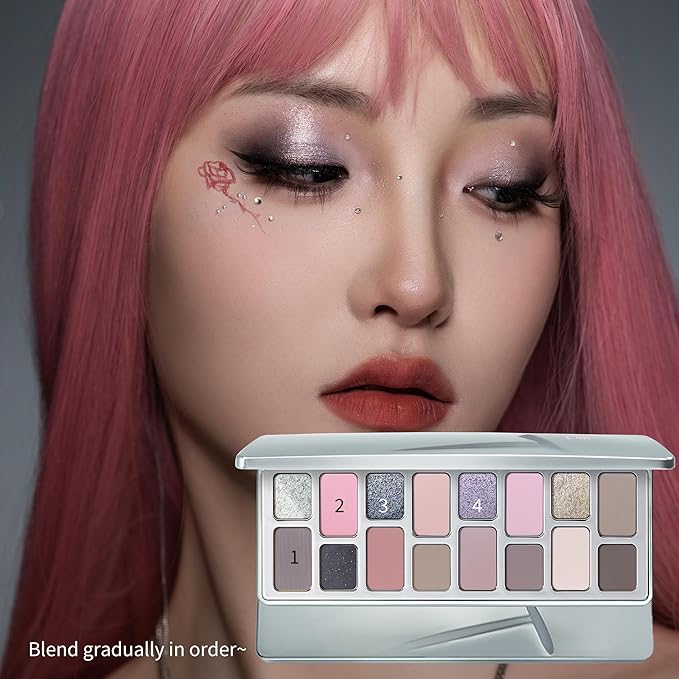 16-Color Eyeshadow Palette Natural Nude Matte & Shimmer Glitter Pigment Eye Shadow Palette-Pink Tones for Soft Smoky Eye Looks #07 Closer