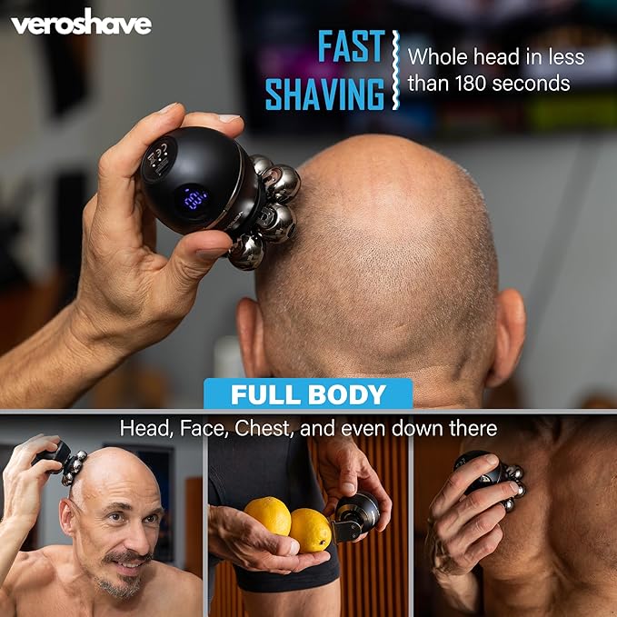 7-Blade Bald Head Shaver for Men - Cordless Hair Shaver for Men Bald, Rechargeable Head Trimmer for Men Bald Head, Mess-Free & Full-Shave Travel-Friendly Grooming Kit with Curved Blades