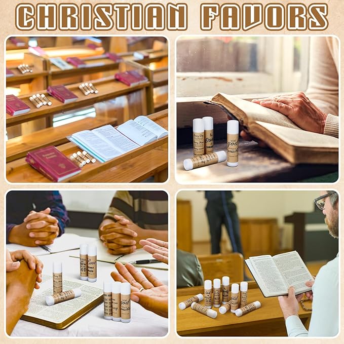 50 Pack Religious Lip Balm for Women Lip Balm with Scripture Bulk Christian Gifts Faith Bible Verse Scripture Inspirational Gift Party Favors Coworkers 10 Styles(Rustic)