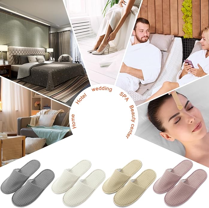 Geyoga 12 Pair House Slipper for Guest Non Slip Disposable Slipper for Travel Washable Reusable Closed Toe Hotel Bridesmaid Indoor Spa Wedding Party Shoeless Home