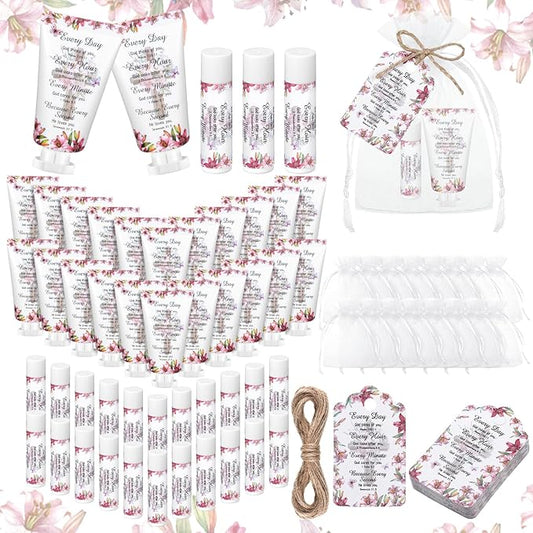 24 Sets Christian Hand Cream and Lip Balm Gift Set Christmas Christian Gift for Women Travel Size Hand Lotion Bible Verse Lip Balm Bulk for Baby Bridal Shower Mom Holiday Gift(Stylish)