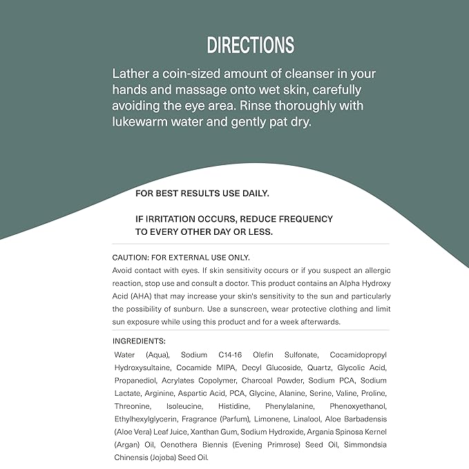 Botanic Tree Men's Face Wash with Glycolic Acid & Activated Charcoal (6oz.) - Deep Cleaning and Energizing Facial Exfoliating Cleanser…