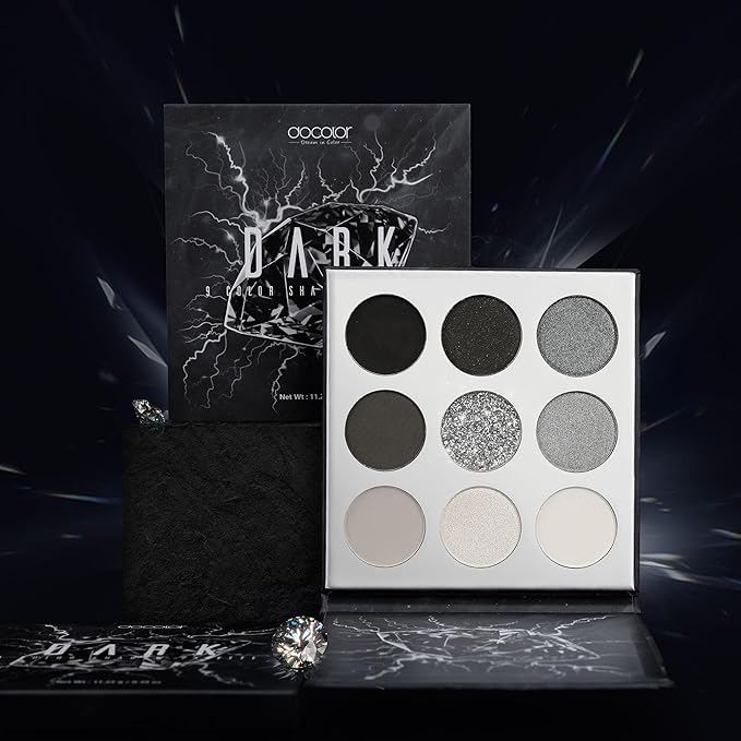 docolor Eyeshadow Palette 9 Colors Black Eyeshadow Gemstone Shadow Palette Highly Pigmented Mattes Shimmers Naked Smokey Glitter Cream Colorful Powder Blendable Long Lasting Waterproof Makeup Palette