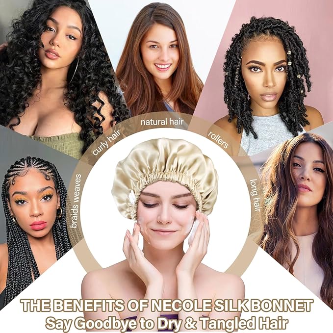 22 Momme 100% Mulberry Double Silk bonnet for sleeping women Double Layer lined Stay On Head for Hair Care with adjustable elastic Band Non-Slip Silk Turban Curly Hair silk hair cap Gold