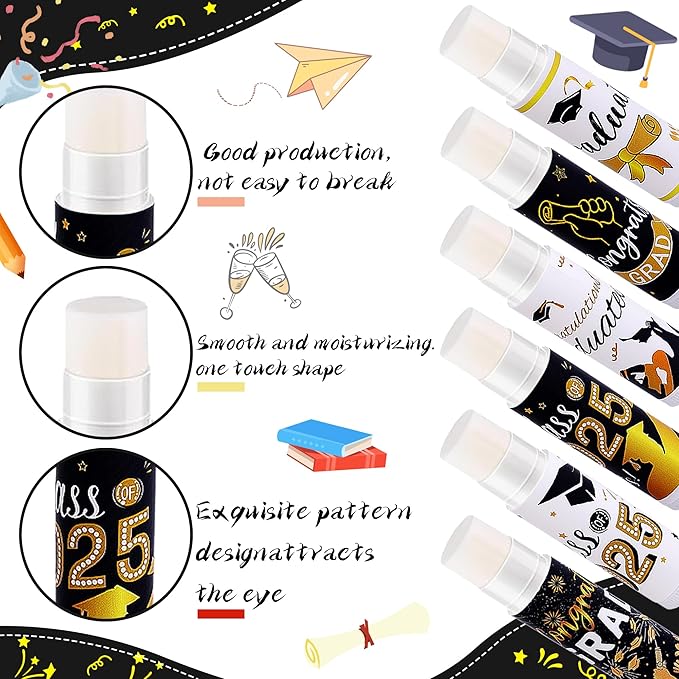 36 Pcs 2025 Graduation Gift Bulk Lip Balms Class of Graduation Party Favors Chapstick Holder Keychain and Lip Balms Set for Students Dry Chapped Lips Classmates Graduation Party