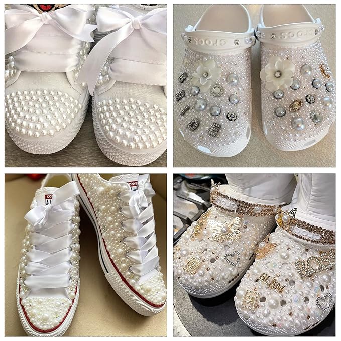 Gems Flat Back Pearls and Rhinestones for Nails,Crystals Nail Charms Diamonds for Acrylic Nails,Tiny Nail Pearls Beads for Nail Art,Small Eye Jewels Rhinestones Pearls,with Wax Pen And Tweezers(White)