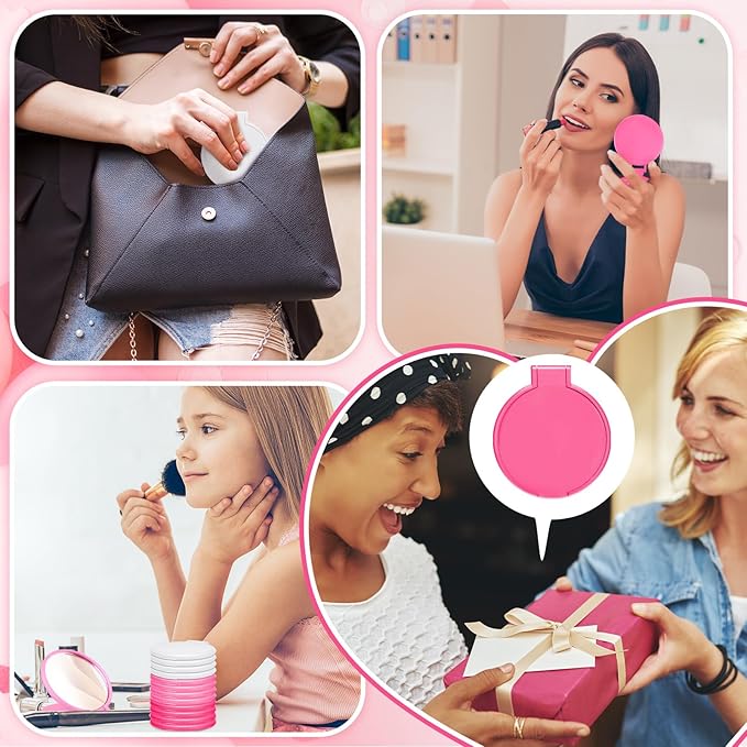 Weysat 48 Pcs Bulk Compact Mirror for Women Gift Pink Pocket Purse Multicolor Mini Mirror Gifts Stuffer for Wife Lover(White, Pink, Rose Red)