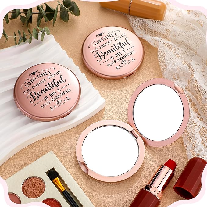 Tatuo 24 Set Sometimes You Forget Your Beautiful Compact Mirror Bulk Inspirational Appreciation Gifts for Women Pocket Makeup Mirrors for Mom Bachelorette Bridal Party Souvenir Gifts