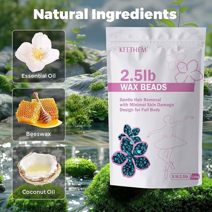 Wax Beads, Hard Wax Beads Hair Removal - 2.5 lbs Wax Beads for Sensitive Skin - Hard Wax Recommended for Full Body Bikini Brazilian Waxing (Jasmine)