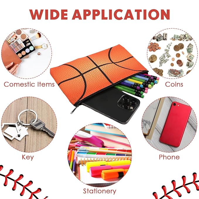 Eccliy 20 Pcs Basketball Makeup Bags Bulk Sport Team Gifts Basketball Cosmetic Bag Accessories for Women Toiletry Zipper Pouch Travel Canvas Gifts Stuff for Party Team Players Lover