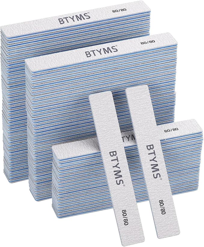 100 Count 80/80 Grit Rectangle Nail Files Reusable Coarse Nail File Double Sided Emery Boards Manicure Tools for Acrylic Nails