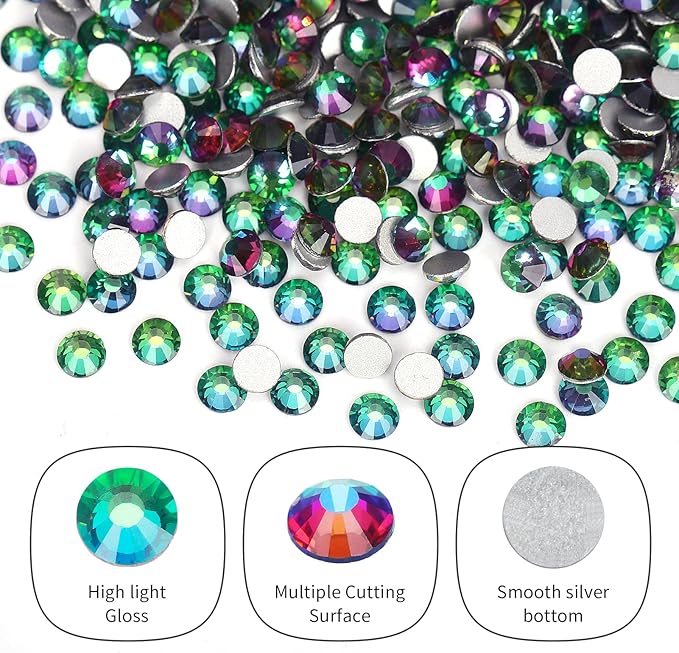 10000PCS Green Volcano Rhinestones Bulk, Flat Back Crystal Glass Stone Round Gems,SS16, 3.8-4.0mm