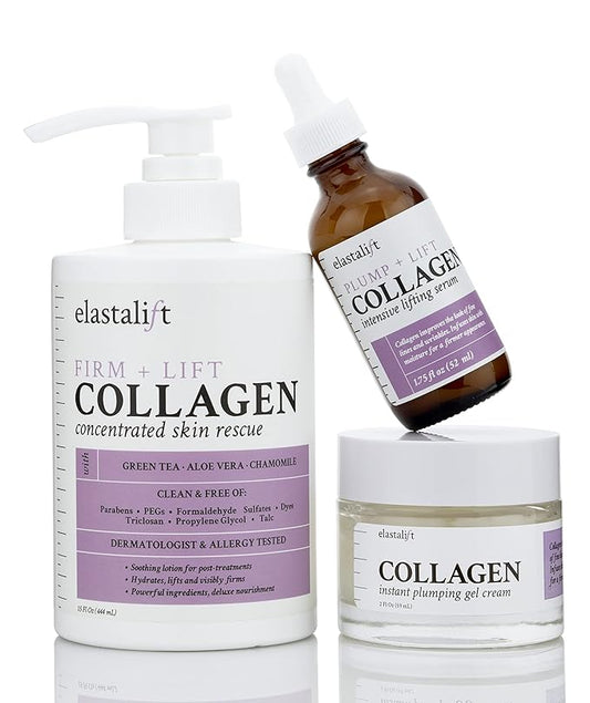 Elastalift Collagen Body Cream + Collagen Facial Lotion & Booster Serum Multi Lift Moisturizer 3PC Skin Care Set, Anti Aging Collagen Plumps, Firms, & Smooths Fine Lines, Sagging Skin, & Wrinkles