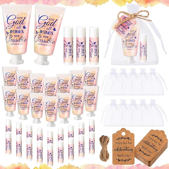 24 Sets Christian Hand Cream and Lip Balm Gift Set Christmas Christian Gift for Women Travel Size Hand Lotion Bible Verse Lip Balm Bulk for Baby Bridal Shower Mom Holiday Gift(Lovely)