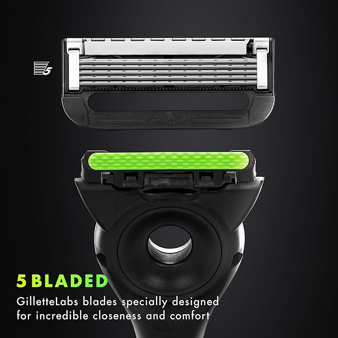 Gillette Labs with Exfoliating Bar by Men's Razor Set, 1 Shower Hook, Handle, 2 Blade Refills, Silver and Black, Razors for Men, Mens