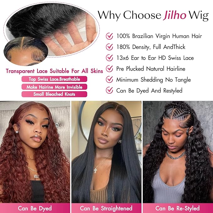 10 Inch 13x6 Water Wave Lace Front Wigs Human Hair Pre Plucked HD Transparent Lace Front Wigs Human Hair Water Wave Lace Frontal Wigs Human Hair Wigs for Women (Natural Black, 10 Inch)