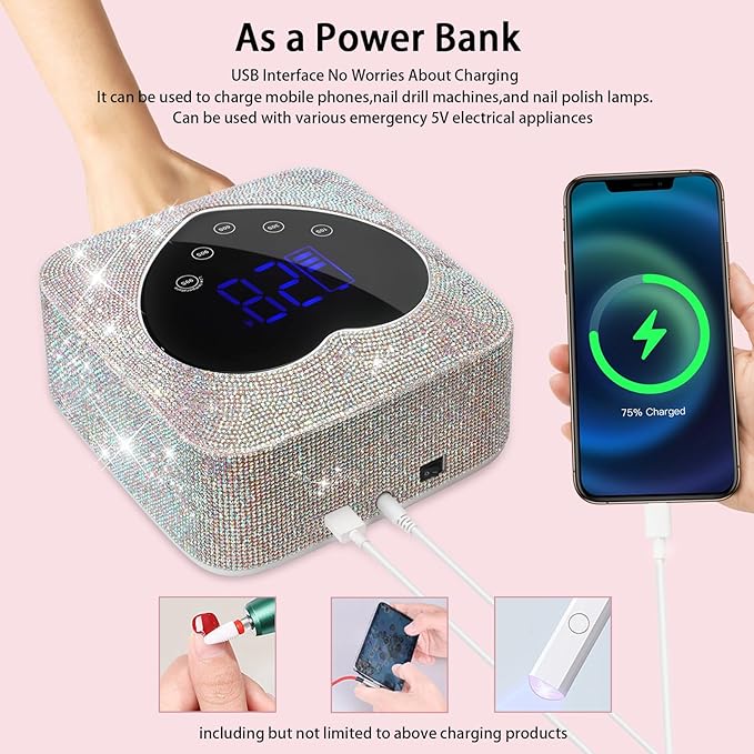 UV LED Nail Lamp 72W Rechargeable Cordless UV Nail Dryer Light for Gel Nails,Sparkling Diamond Fast Curing Gel Polish Lamp with 5 Timer & Nail Kit,Auto Sensor,Nail Art Drying Tools for Home Salon