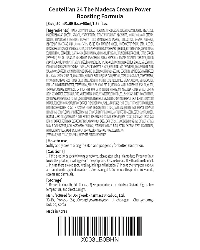 CENTELLIAN 24 Madeca Cream (Season 4, 1.7+1.7fl oz) - Centella Moisturizer for Face, Korean Skin Care. Dry, Sensitive Skin. TECA, Centella Asiatica, Madecassoside