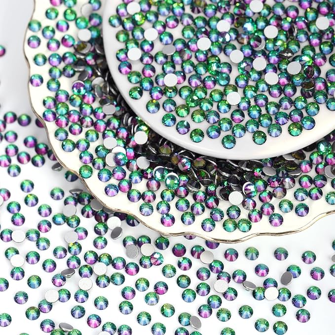 10000PCS Green Volcano Rhinestones Bulk, Flat Back Crystal Glass Stone Round Gems,SS20, 4.6-4.8mm