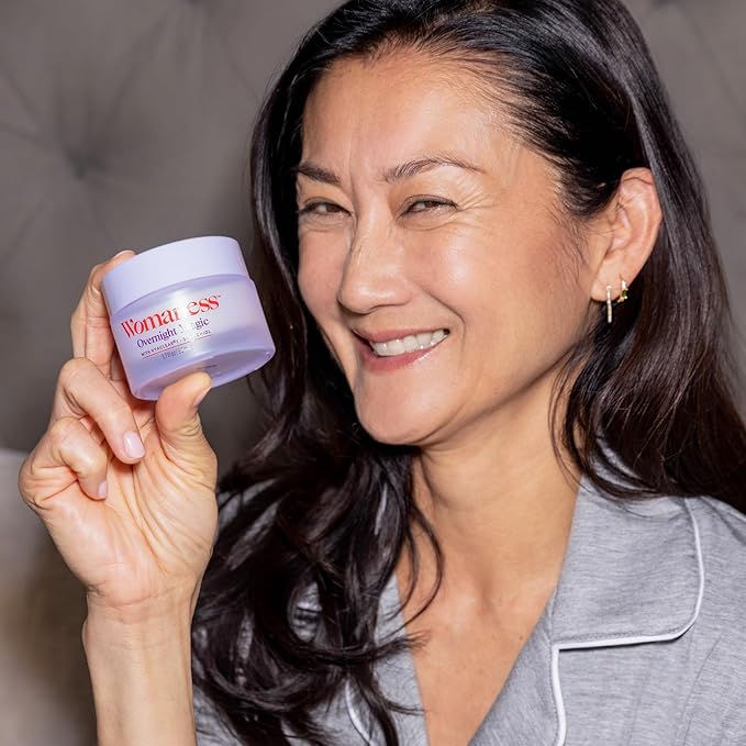 Womaness Overnight Magic Night Face Cream - Anti Aging Night Cream & Menopause Moisturizer - Hydrating Hyaluronic Acid Moisturizer & Bakuchiol Retinol Alternative for Fine Lines & Wrinkles (1.7oz)