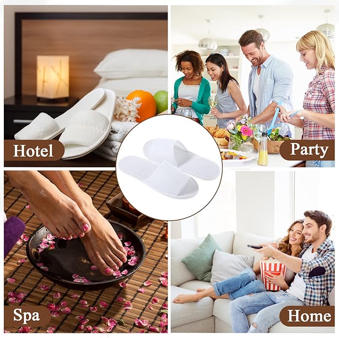 Coume 48 Pairs Disposable Slippers for Guests Bulk Soft Disposable Hotel Spa Slippers Open Toe and Close Toe White Non-Slip for Women Men Home Indoor Hotel Travel Wedding Party