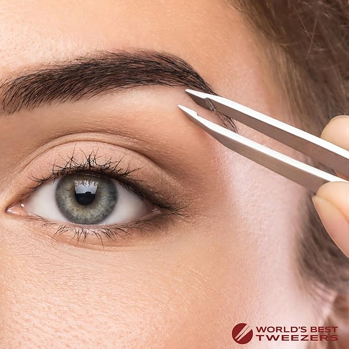 World's Best Tweezers Diamond Tip - Diamond Coated Slant Precision Tweezer for Eyebrow, Facial & Ingrown Hair Removal - Suitably Aligned Stainless Steel Tool Grabs Hair from the Root