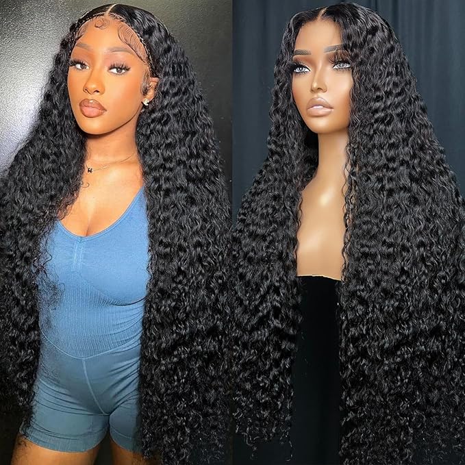 10 Inch 13x6 Water Wave Lace Front Wigs Human Hair Pre Plucked HD Transparent Lace Front Wigs Human Hair Water Wave Lace Frontal Wigs Human Hair Wigs for Women (Natural Black, 10 Inch)