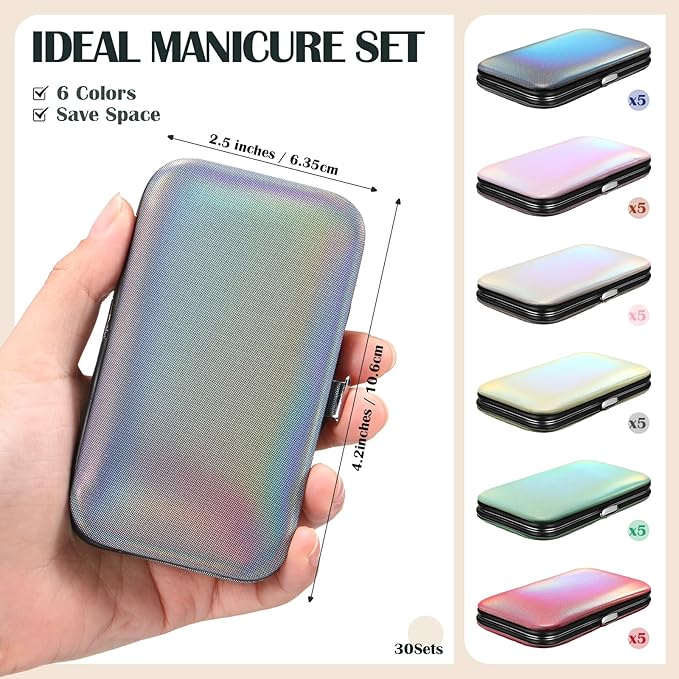 30 Sets Bulk Gifts for Women Manicure Set Bulk Professional Nail Care Kit Nail Clippers Kit 8 in 1 Stainless Steel Pedicure Set with Travel Case for Women Men(Iridescent)