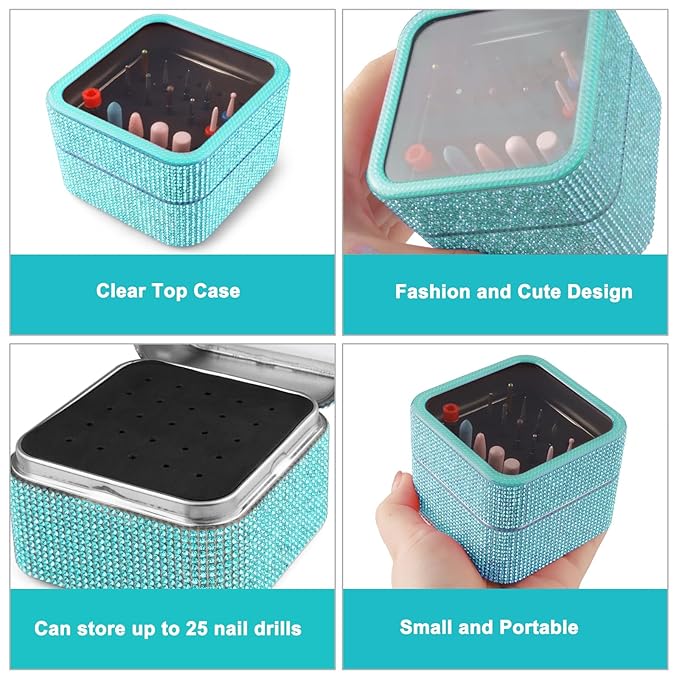 15Pcs Nail Drill Bits Set with Storage Box, 3/32 Inch Tungsten Ceramic Diamond Carbide Nail Drill Bits for Acrylic Gel Polish, Cuticle Efile Remover for Manicure Pedicure