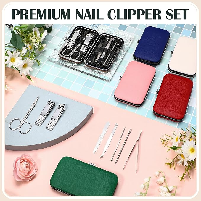 30 Sets Bulk Gifts for Women Manicure Set Bulk Professional Nail Care Kit Nail Clippers Kit 8 in 1 Stainless Steel Pedicure Set with Travel Case for Women Men(Litchi Rind Print)