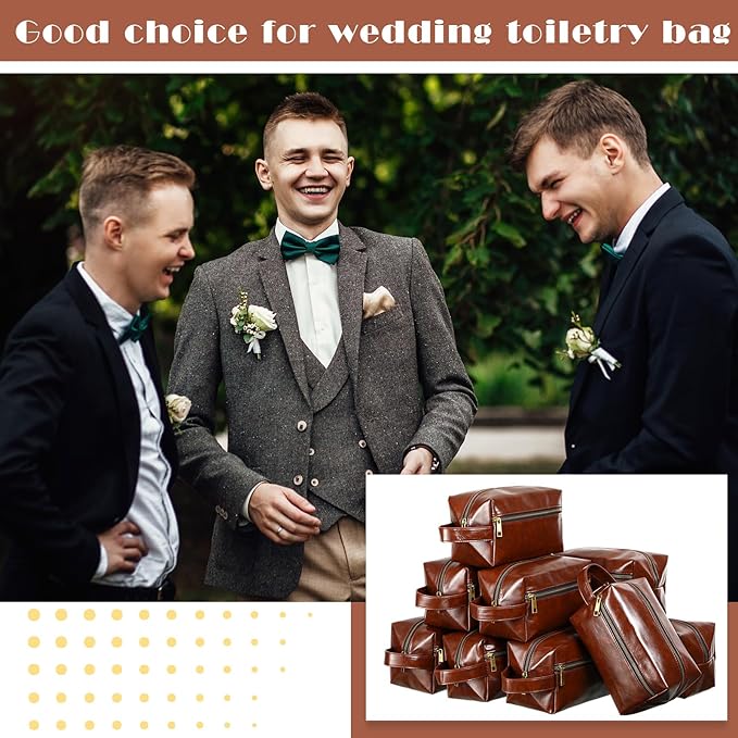 Hillban 10 Pcs Groomsmen Gift Leather Toiletry Bag for Men Travel Shaving Kit Bathroom Bag Make up Cosmetic Proposal Supplies for Wedding Favor Grooming Anniversary Boyfriend Father(Dark Brown)