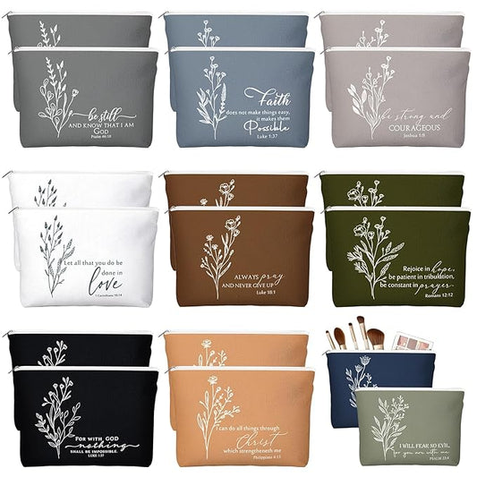 20 Pcs Christian Gifts for Women Religious Makeup Bags Cosmetic Inspirational Bible Verse Pencil Pouch with Zipper Mothers Day Thank You Church Gift Mom Travel Employee(Neutral,Aesthetic)