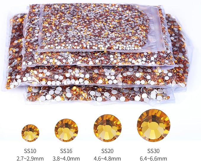 10000PCS Gold Yellow Rhinestones Bulk, Flat Back Crystal Glass Stone Round Gems,SS10, 2.7-2.9mm