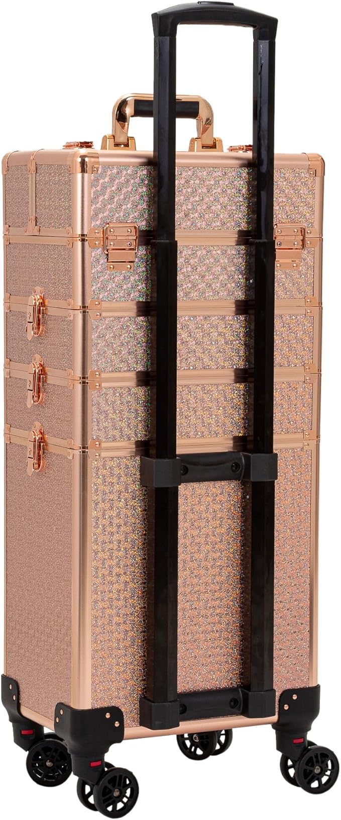 4 in 1 Portable Traveling Aluminum Professional Makeup Trolley Cart with Multiple-Sized Compartments and Wheels (baby's breath gold)