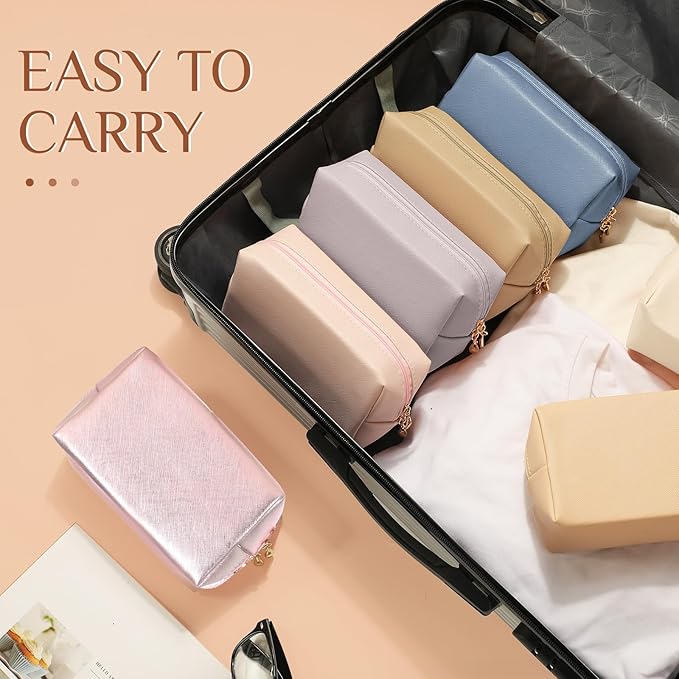 Sanwuta 9 Pcs Preppy Makeup Bag PU Leather Cosmetic Bag Makeup Pouch Plain Waterproof Toiletry Organizers for Traveling Preppy Travel Purse End of the Year Teacher Gifts Bulk(Pearl Color)