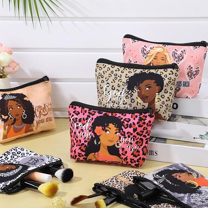 Talltalk 24 Pcs Black African Women Makeup Bag Toiletry Canvas Makeup Bags Zipper Cosmetic Pouch Reusable Multi Purpose Organizer for Mother's Day Inspirational Gifts